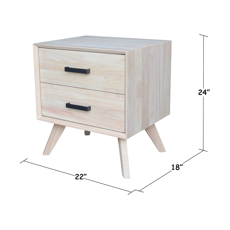 International Concepts Solid Wood 2Drawer Nightstand Unfinished