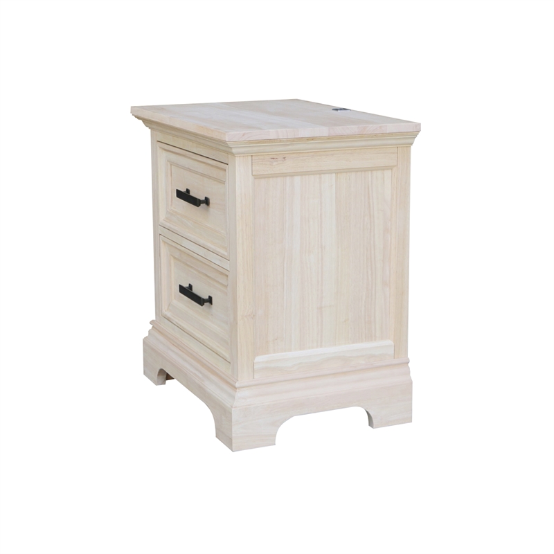 International Concepts Solid Wood 2Drawer Nightstand with USB Charging Port Unfinished