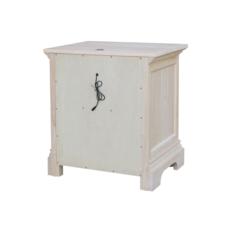 International Concepts Solid Wood 2Drawer Nightstand with USB Charging Port Unfinished