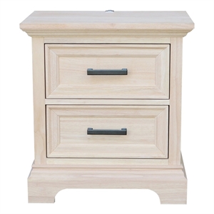 International Concepts Solid Wood 2Drawer Nightstand with USB Charging Port Unfinished