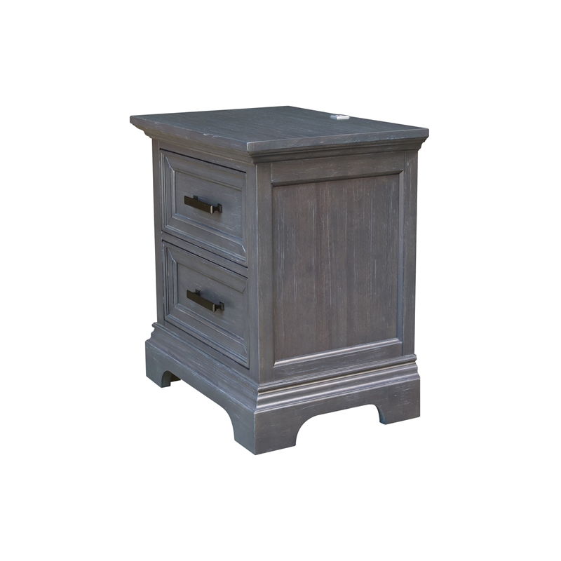 International Concepts Solid Wood 2 Drawer Nightstand with USB Charging Port Modern Heather Gray Bedside Table with Deep Drawers