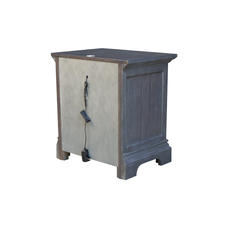 International Concepts Solid Wood 2 Drawer Nightstand with USB Charging Port Modern Heather Gray Bedside Table with Deep Drawers