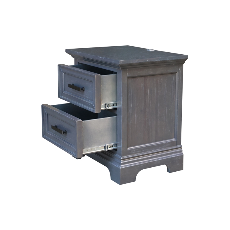 International Concepts Solid Wood 2 Drawer Nightstand with USB Charging Port Modern Heather Gray Bedside Table with Deep Drawers