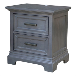 International Concepts Solid Wood 2 Drawer Nightstand with USB Charging Port Modern Heather Gray Bedside Table with Deep Drawers