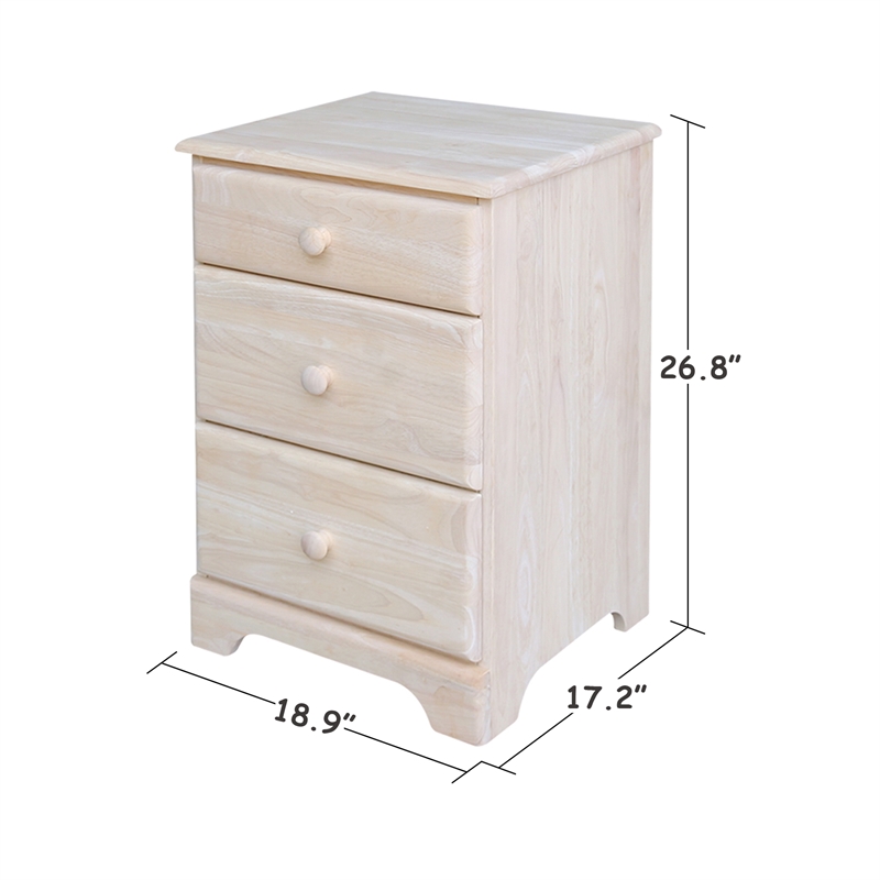 International Concepts Solid Wood 3 Drawer Nightstand Wide Unfinished