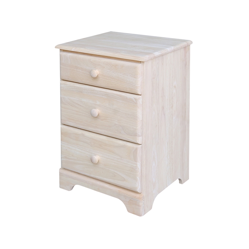 International Concepts Solid Wood 3 Drawer Nightstand Wide Unfinished