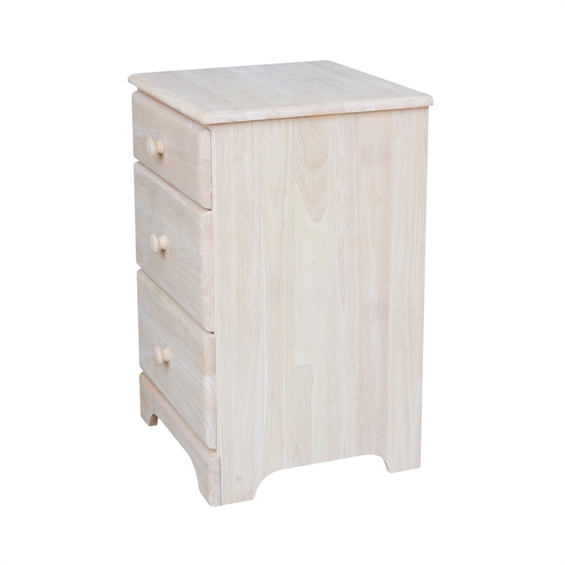 International Concepts Solid Wood 3 Drawer Nightstand Wide Unfinished