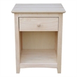 International Concepts Solid Wood 1 Drawer Nightstand Unfinished