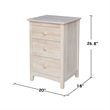 International Concepts Solid Wood 3 Drawer Nightstand Unfinished