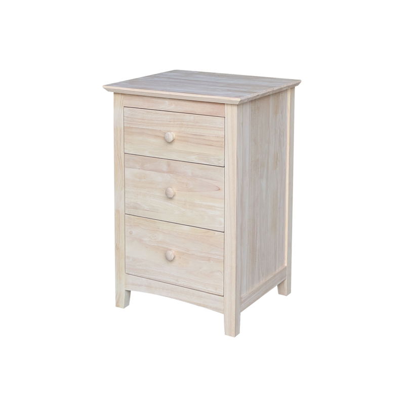 International Concepts Solid Wood 3 Drawer Nightstand Unfinished