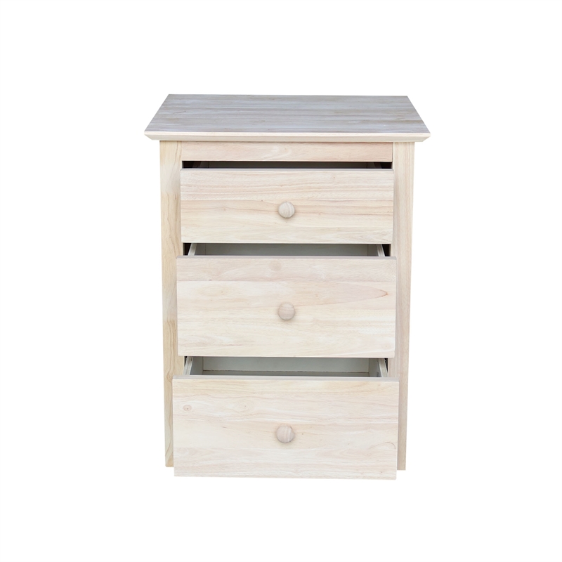 International Concepts Solid Wood 3 Drawer Nightstand Unfinished