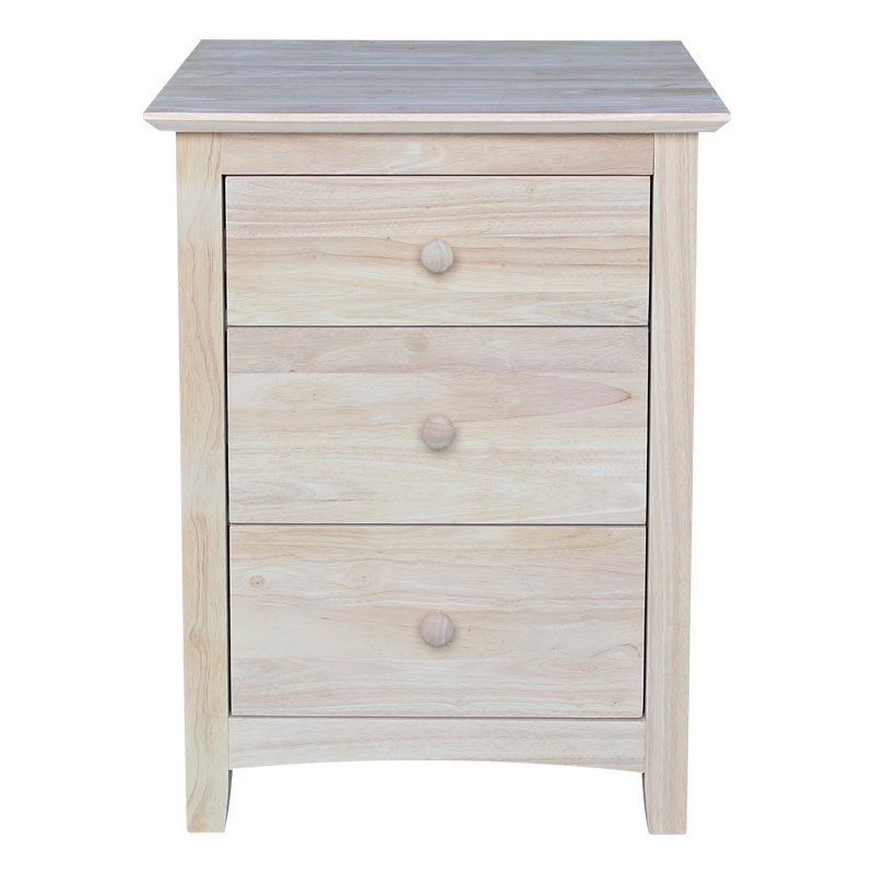 International Concepts Solid Wood 3 Drawer Nightstand Unfinished