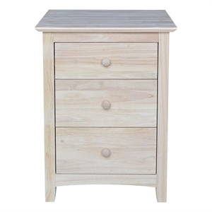 International Concepts Solid Wood 3 Drawer Nightstand Unfinished