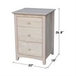 International Concepts Solid Wood 3 Drawer Nightstand with Power Outlets & USB Unfinished