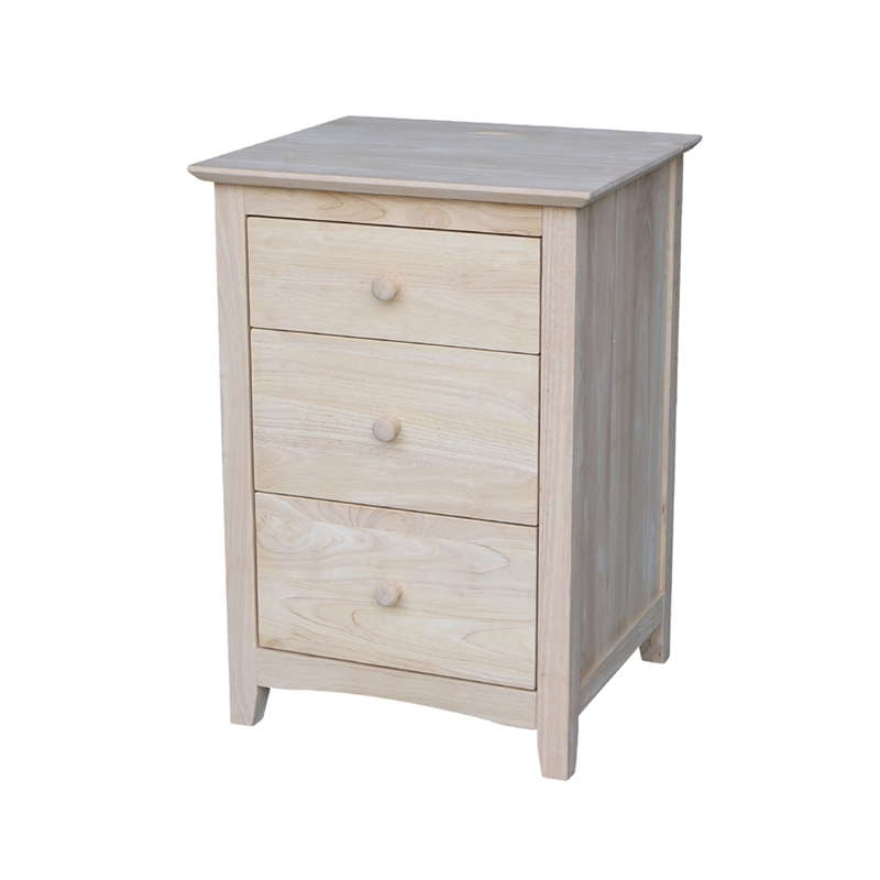 International Concepts Solid Wood 3 Drawer Nightstand with Power Outlets & USB Unfinished