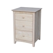 International Concepts Solid Wood 3 Drawer Nightstand with Power Outlets & USB Unfinished