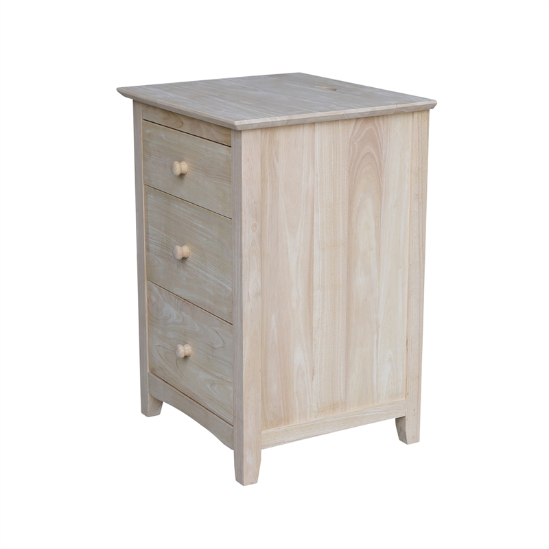 International Concepts Solid Wood 3 Drawer Nightstand with Power Outlets & USB Unfinished