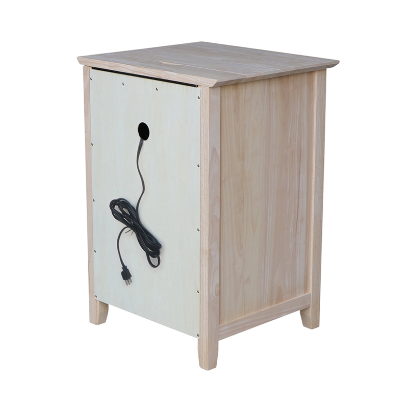 International Concepts Solid Wood 3 Drawer Nightstand with Power Outlets & USB Unfinished