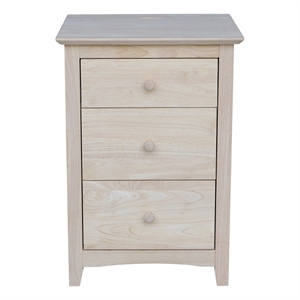 International Concepts Solid Wood 3 Drawer Nightstand with Power Outlets & USB Unfinished