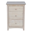 International Concepts Solid Wood 3 Drawer Nightstand with Power Outlets & USB Unfinished
