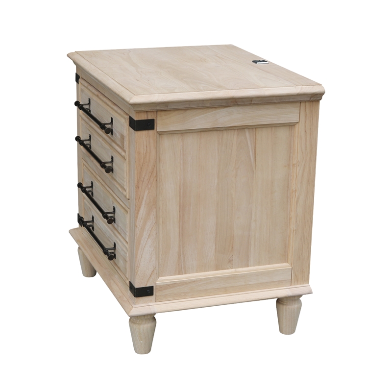 International Concepts Solid Wood 2 Drawer Nightstand with USB Charging Unfinished