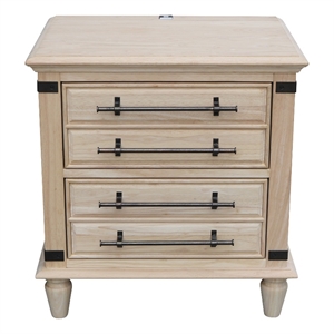 International Concepts Solid Wood 2 Drawer Nightstand with USB Charging Unfinished