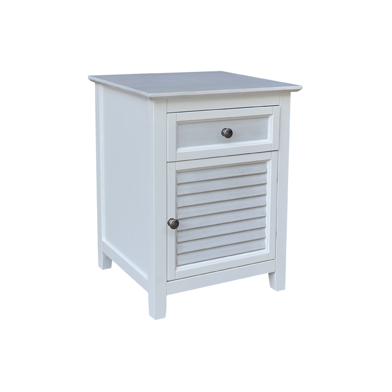 International Concepts Solid Wood Nightstand with Storage Cabinet Chalk & White Two Tone Bedside Table with Drawer and Open Interior
