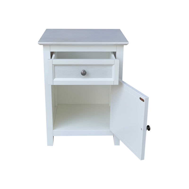 International Concepts Solid Wood Nightstand with Storage Cabinet Chalk & White Two Tone Bedside Table with Drawer and Open Interior
