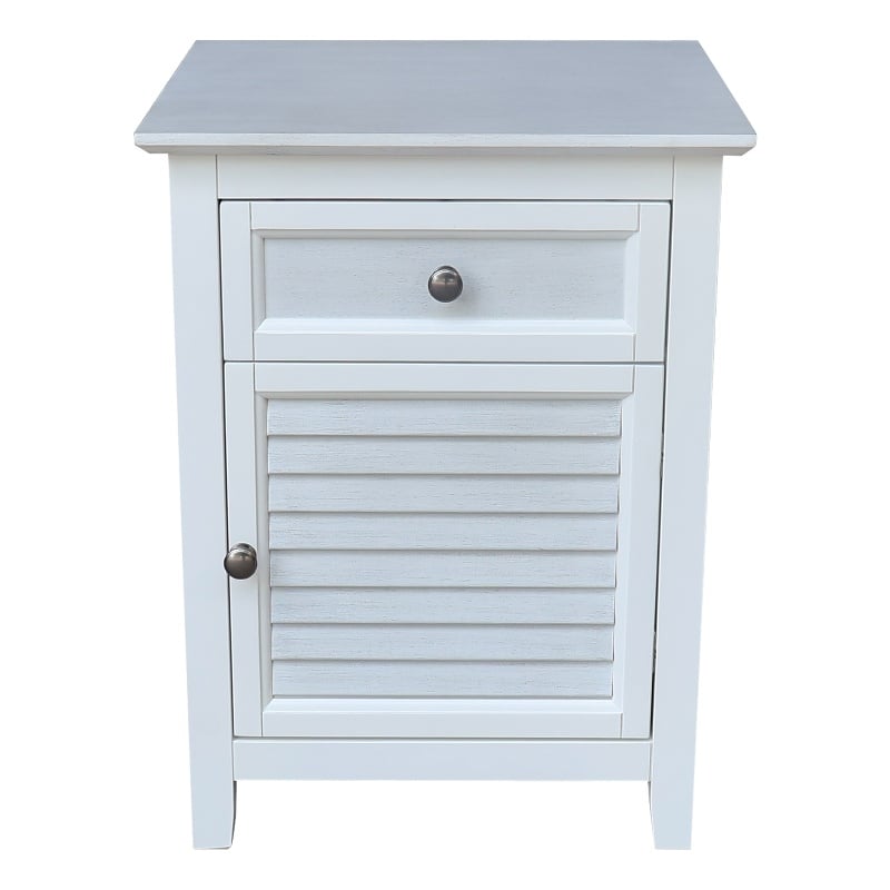 International Concepts Solid Wood Nightstand with Storage Cabinet Chalk & White Two Tone Bedside Table with Drawer and Open Interior