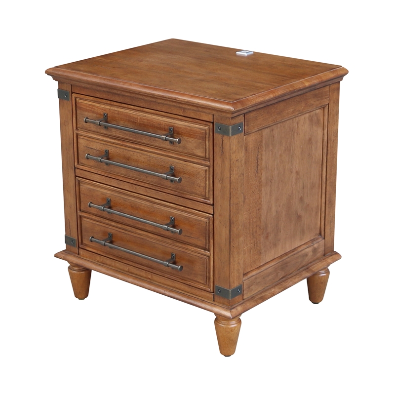 International Concepts Solid Wood 2 Drawer Nightstand with USB Charging Rich Bourbon Brown Wide Bedside Chest with 18.5