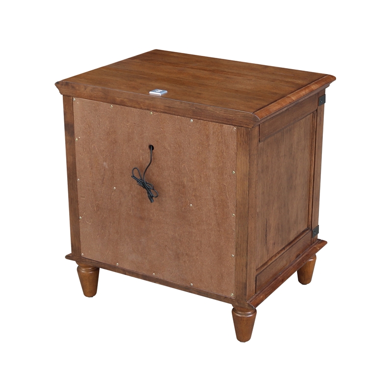 International Concepts Solid Wood 2 Drawer Nightstand with USB Charging Rich Bourbon Brown Wide Bedside Chest with 18.5
