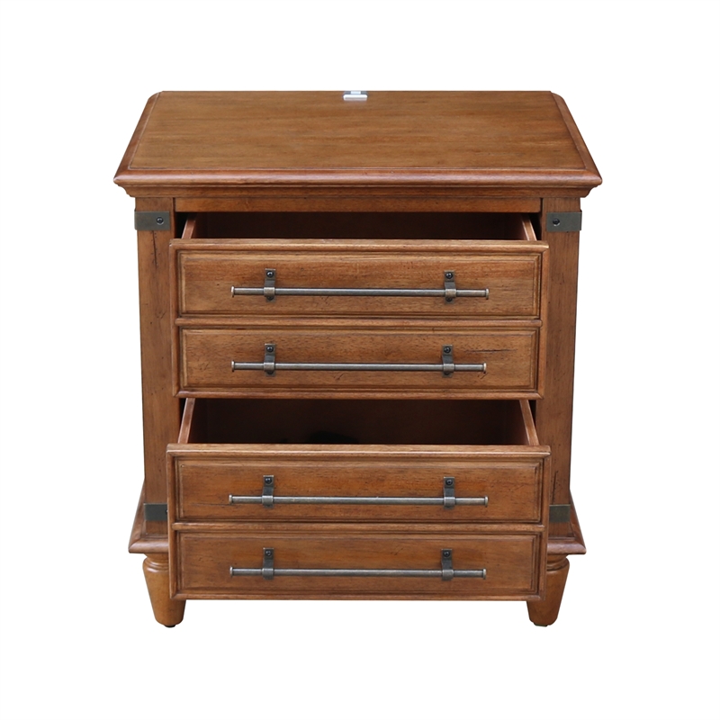 International Concepts Solid Wood 2 Drawer Nightstand with USB Charging Rich Bourbon Brown Wide Bedside Chest with 18.5