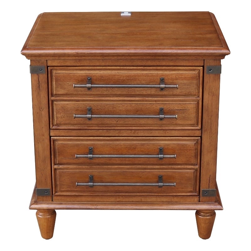 International Concepts Solid Wood 2 Drawer Nightstand with USB Charging Rich Bourbon Brown Wide Bedside Chest with 18.5