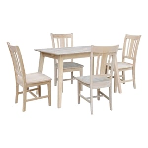 International Concepts Solid Wood 5 Piece Extension Dining Set Unfinished 60&quot Butterfly Leaf Table and 4 Matching Mission Chairs
