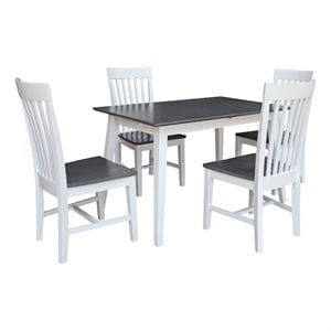 International Concepts Solid Wood 5 Piece Extension Dining Set  Heather Gray & White 60&quot Butterfly Leaf Table and 4 Matching Chairs