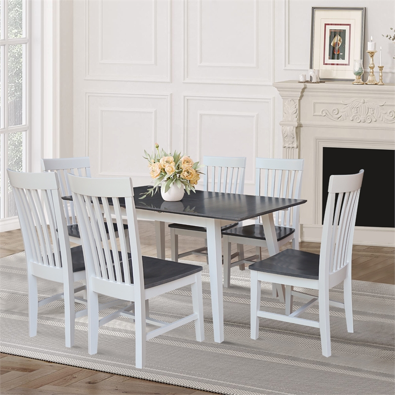 International Concepts Solid Wood 7 Piece Extension Dining Set  Heather Gray & White 60