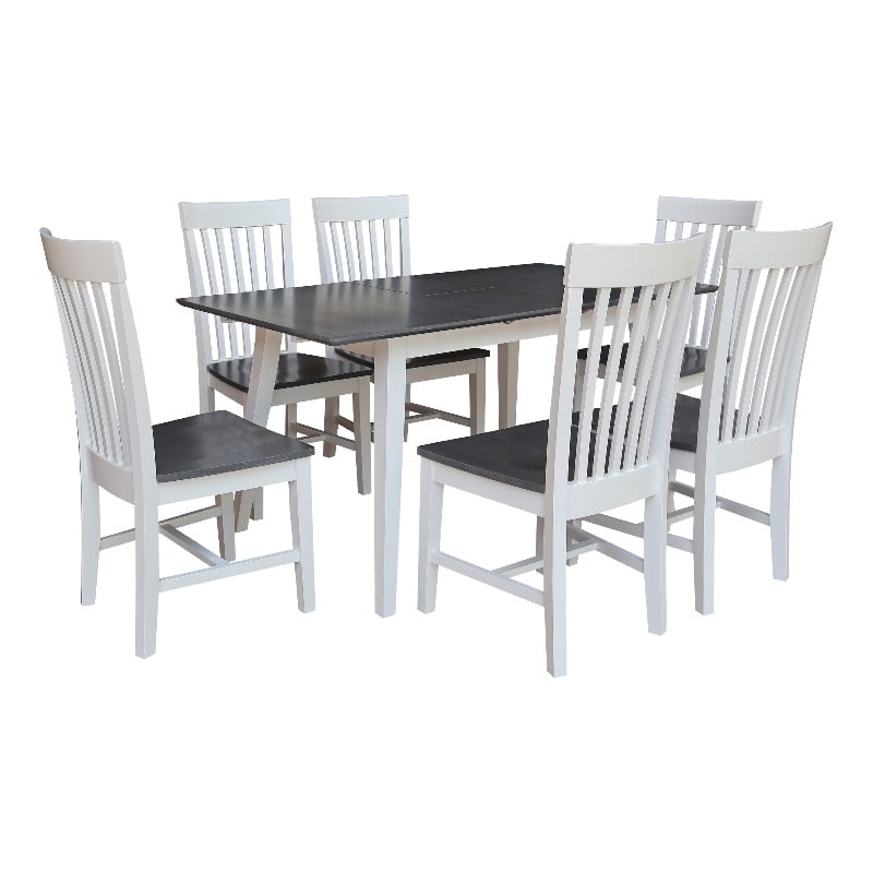 International Concepts Solid Wood 7 Piece Extension Dining Set  Heather Gray & White 60