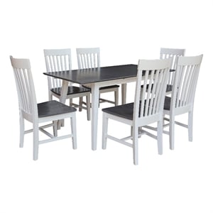 International Concepts Solid Wood 7 Piece Extension Dining Set  Heather Gray & White 60&quot Butterfly Leaf Table and 6 Matching Mission Chairs