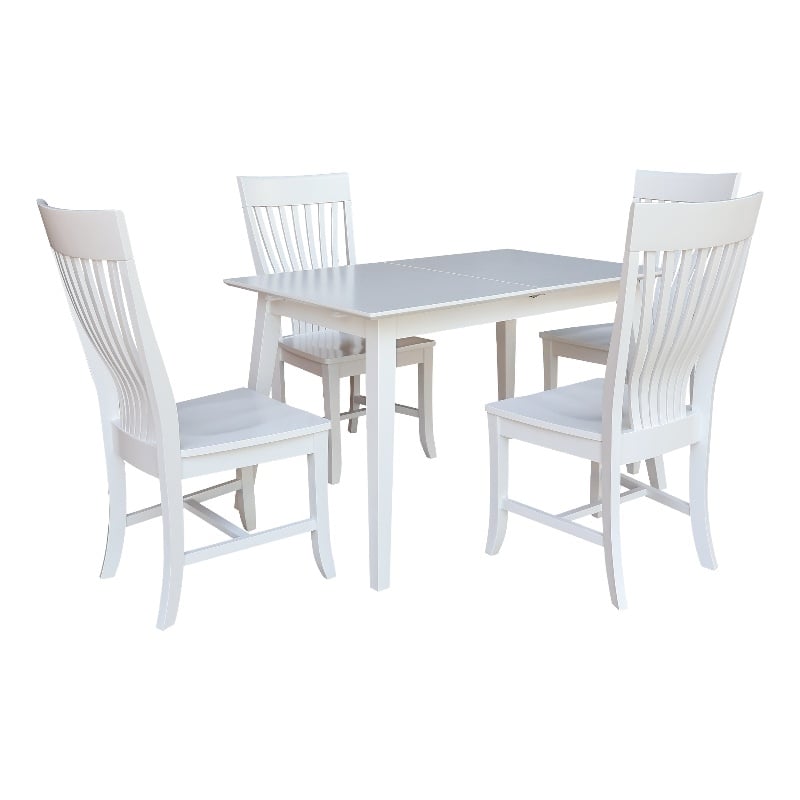 International Concepts Solid Wood 5 Piece Extension Dining Set  Classic White 60