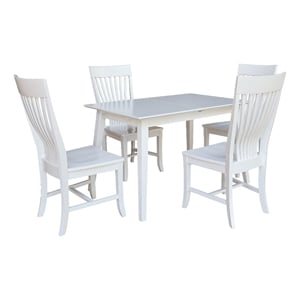 International Concepts Solid Wood 5 Piece Extension Dining Set  Classic White 60&quot Butterfly Leaf Table and 4 Matching Mission Chairs