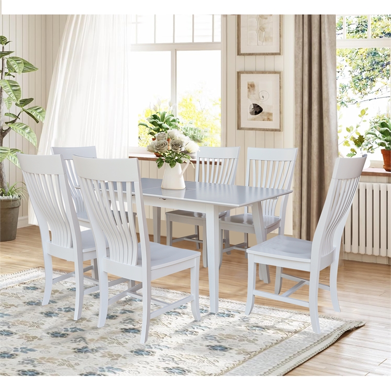 International Concepts Solid Wood 7 Piece Extension Dining Set  Classic White 60