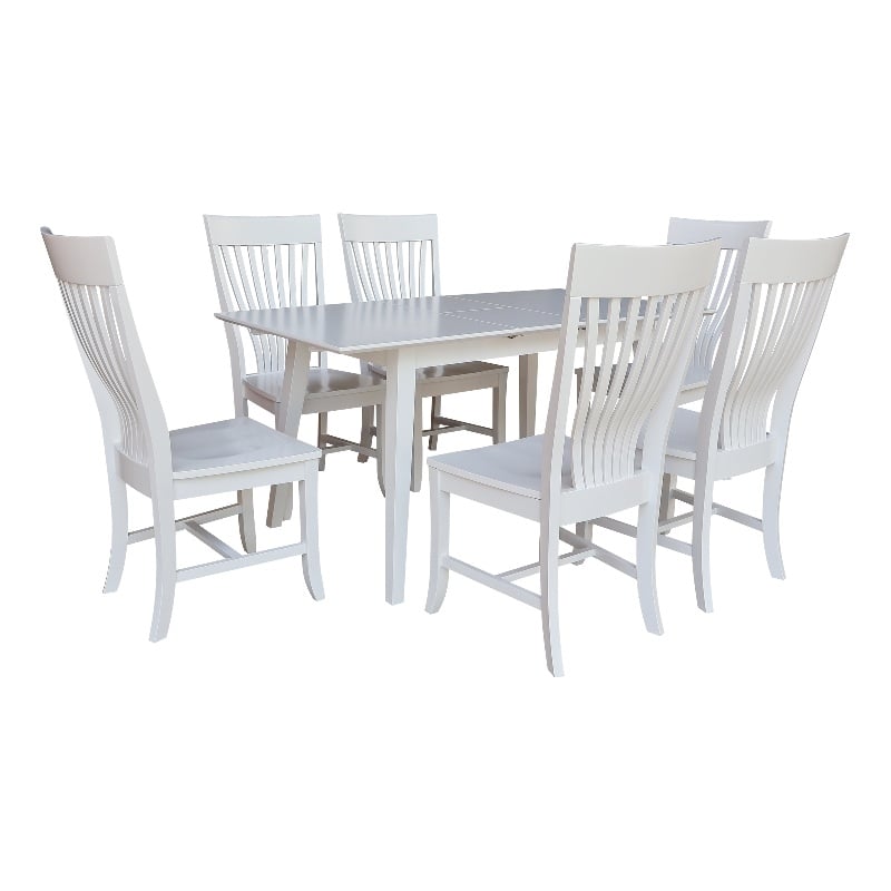 International Concepts Solid Wood 7 Piece Extension Dining Set  Classic White 60