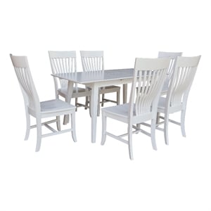 International Concepts Solid Wood 7 Piece Extension Dining Set  Classic White 60&quot Butterfly Leaf Table and 6 Matching Mission Chairs