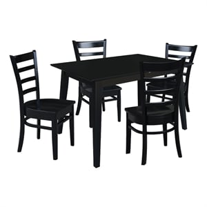 International Concepts Solid Wood 5 Piece Extension Dining Set  Sophisticated Black 60&quot Butterfly Leaf Table and 4 Matching Slat Back Chairs