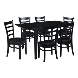 International Concepts Solid Wood 7 Piece Extension Dining Set  Sophisticated Black 60&quot Butterfly Leaf Table and 6 Matching Slat Back Chairs