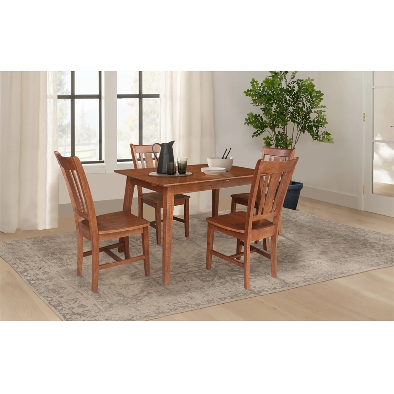 International Concepts Solid Wood 5 Piece Extension Dining Set  Rich Bourbon & Oak 60