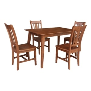 International Concepts Solid Wood 5 Piece Extension Dining Set  Rich Bourbon & Oak 60&quot Butterfly Leaf Table and 4 Matching Slat Back Chairs