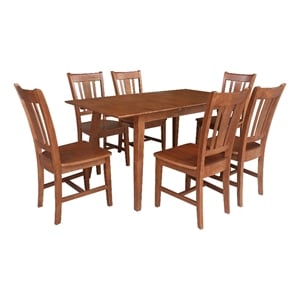 International Concepts Solid Wood 7 Piece Extension Dining Set  Rich Bourbon & Oak 60&quot Butterfly Leaf Table and 6 Matching Slat Back Chairs