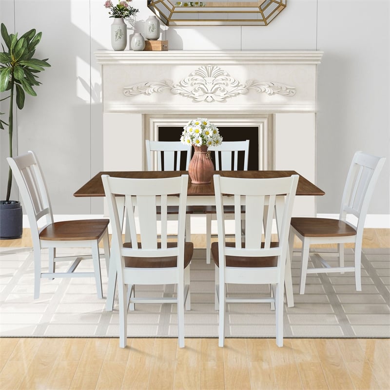 International Concepts Solid Wood 7-Piece Extension Dining Set Hickory & Shell Two-Tone 60