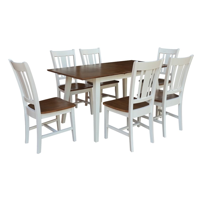 International Concepts Solid Wood 7-Piece Extension Dining Set Hickory & Shell Two-Tone 60